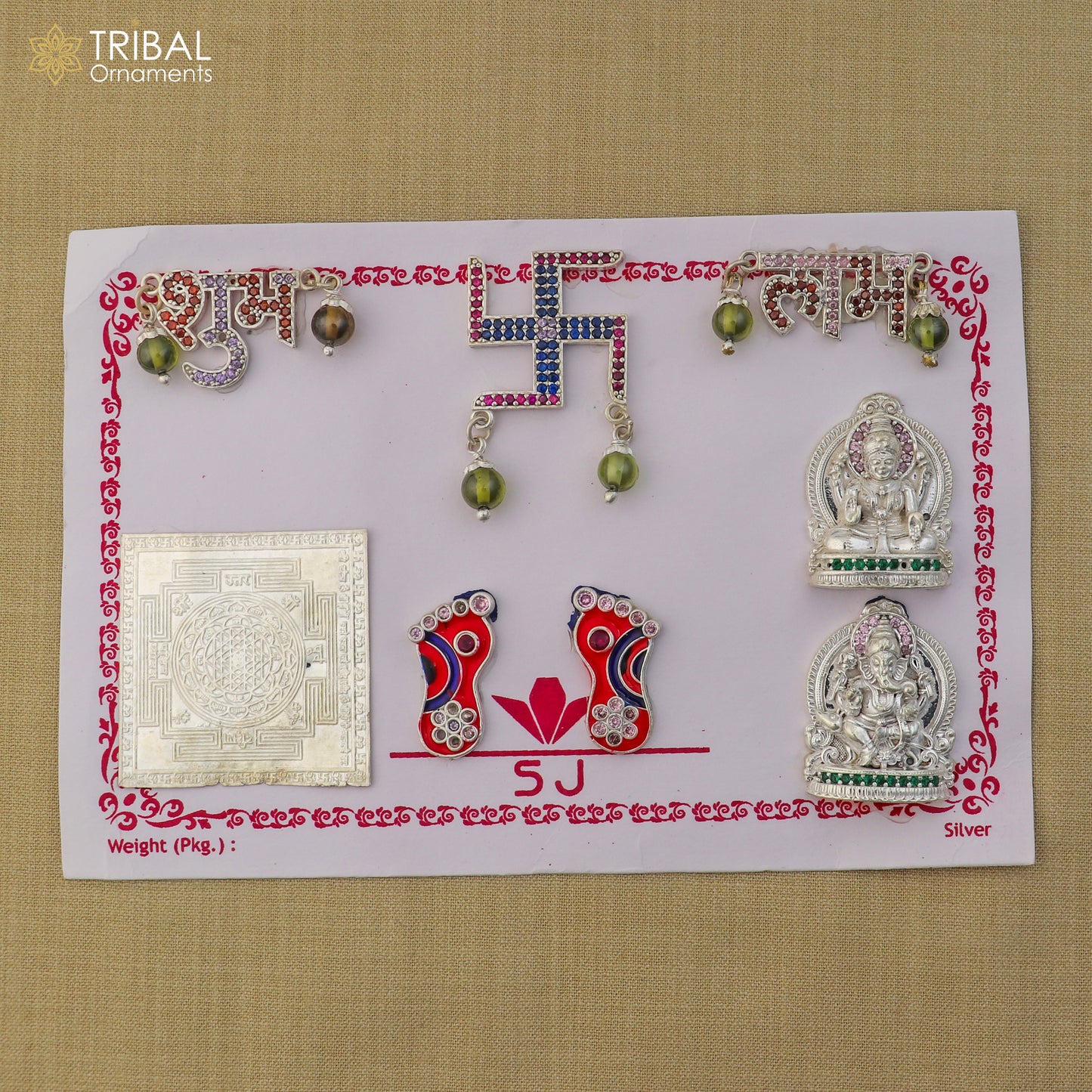 925 sterling silver combo diwali pooja set art871 - TRIBAL ORNAMENTS