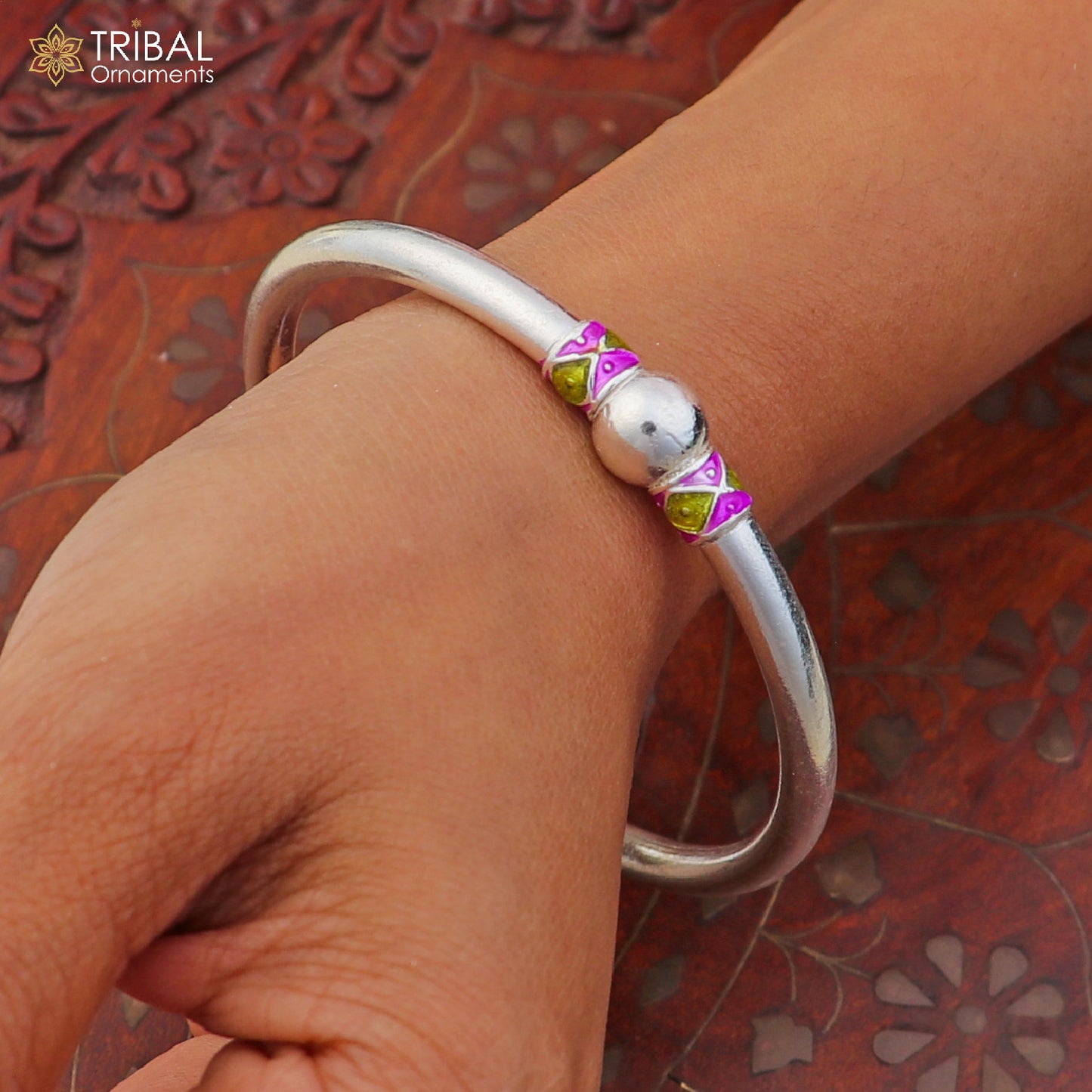 925 Sterling silver customized stylish ball design bangle kada tribal jewelry ba450 - TRIBAL ORNAMENTS