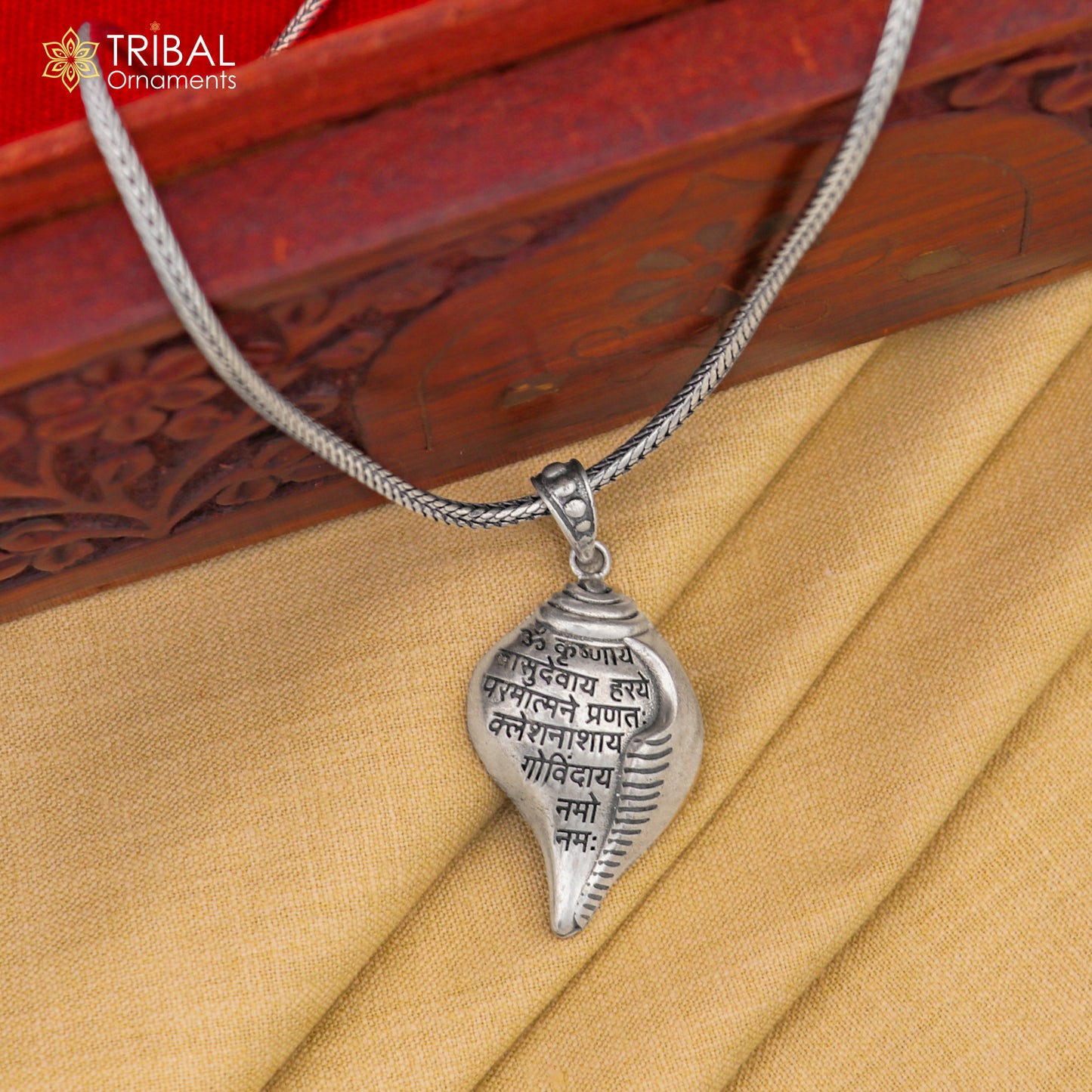 925 Sterling silver lord Krishna mantra Sankha pendant tribal ethnic jewelry nsp1066