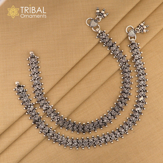 Indian Traditional cultural trendy 925 Sterling silver anklets foot bracelet gift for women's chunky jewelry ank01