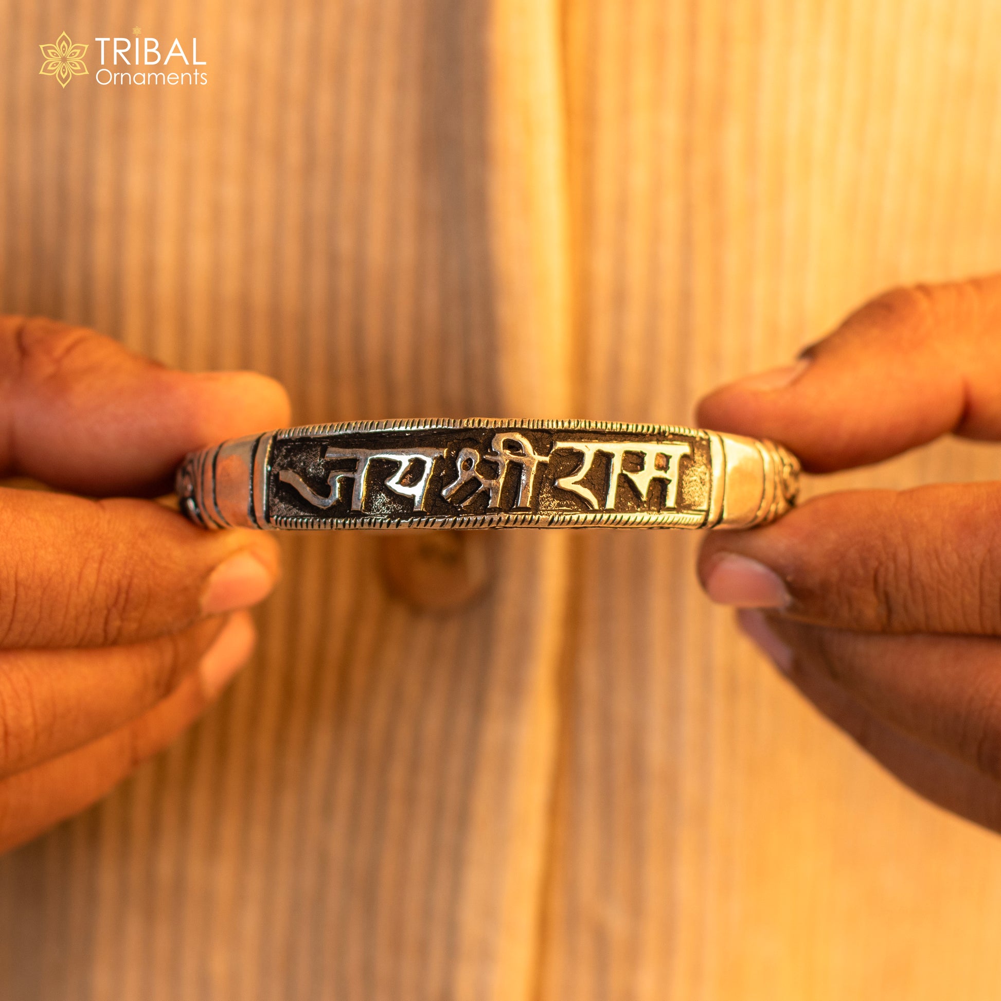 925 Sterling silver handmade chitai work "jai shree ram" lord rama mantra bracelet kada best divine unisex tribal ethnic jewelry nsk584 - TRIBAL ORNAMENTS