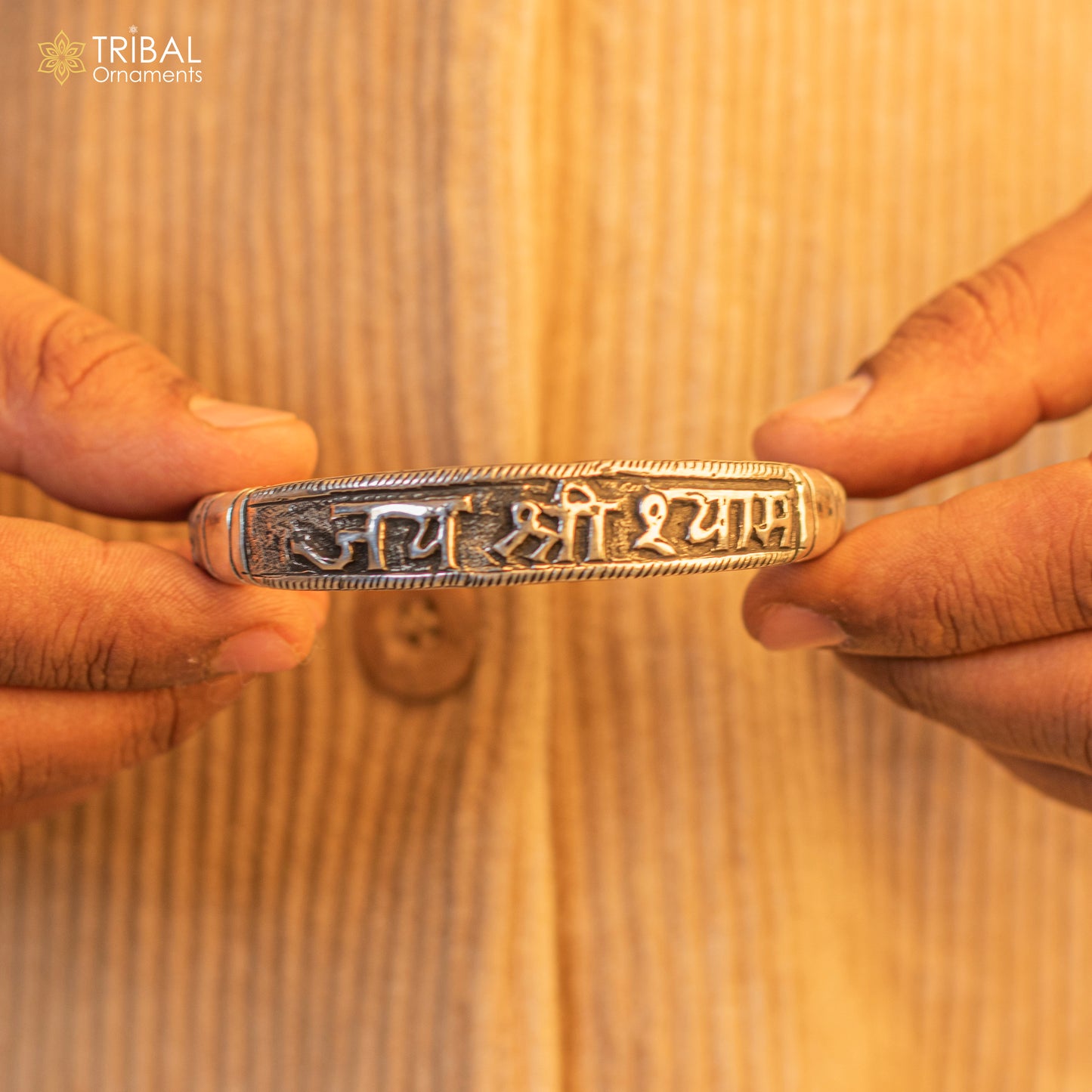 925 Sterling silver handmade chitai work "jai shree shyam" lord krishna mantra bracelet kada best divine unisex tribal ethnic jewelry nsk649 - TRIBAL ORNAMENTS