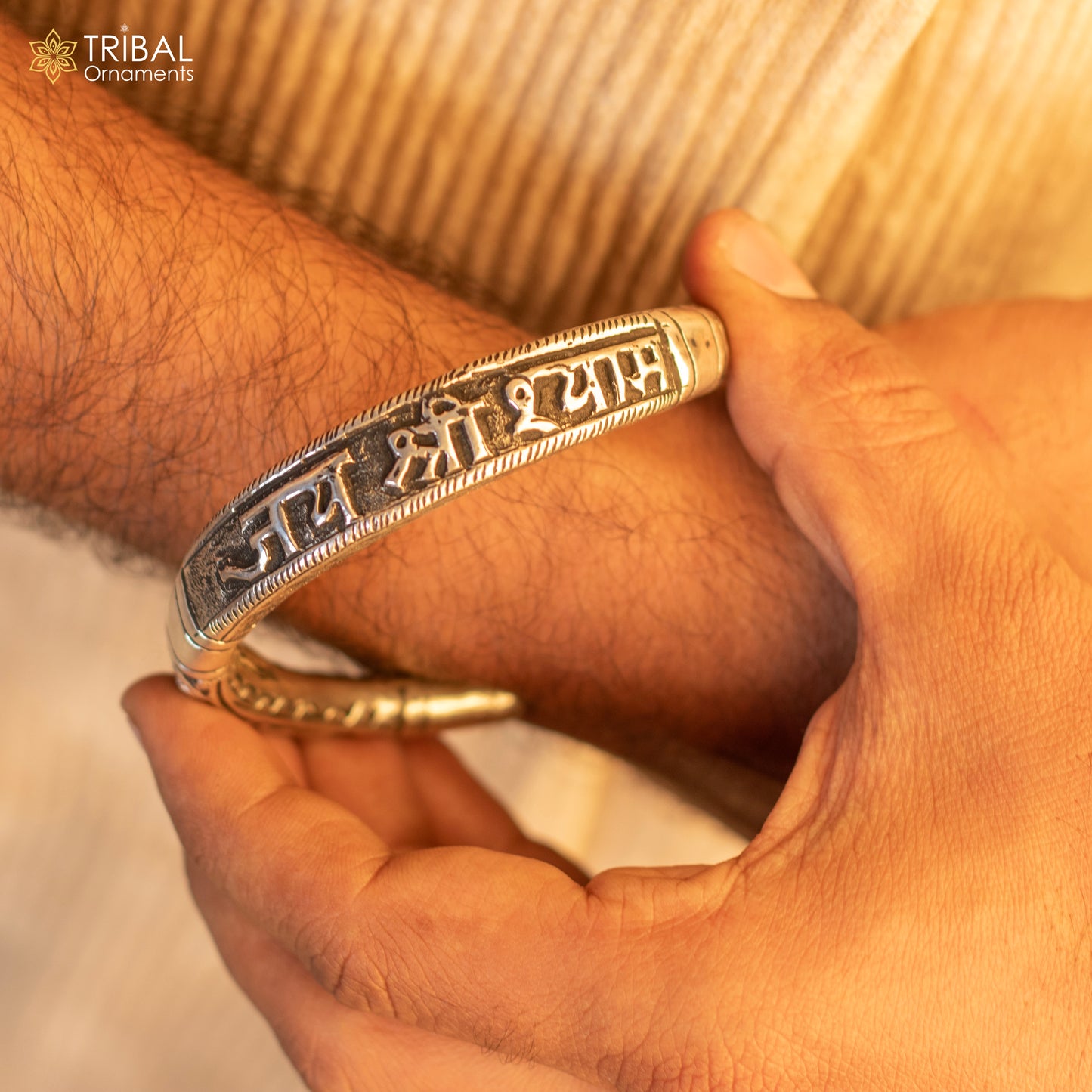 925 Sterling silver handmade chitai work "jai shree shyam" lord krishna mantra bracelet kada best divine unisex tribal ethnic jewelry nsk649 - TRIBAL ORNAMENTS