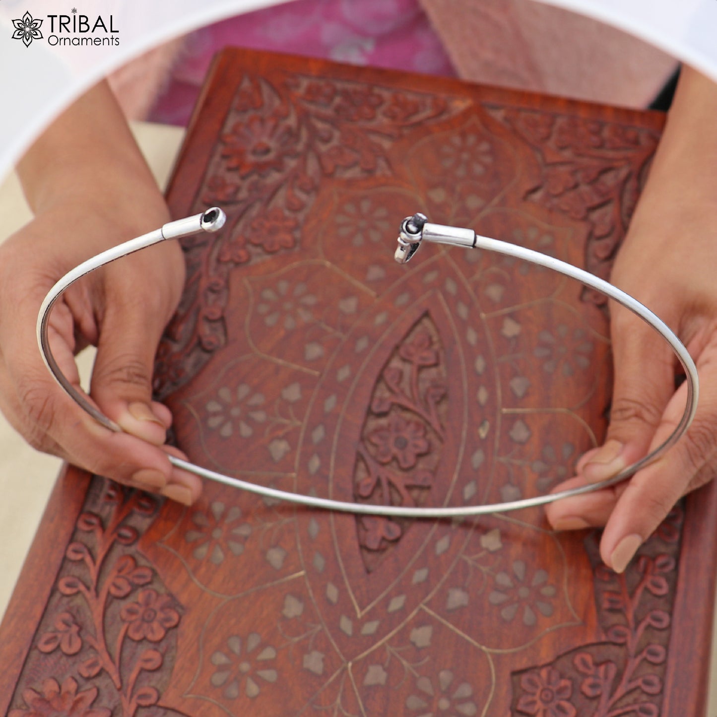 2mm round plain design 925 sterling silver neck band or ring for all types of pendant, best ethnic choker jewelry set798 - TRIBAL ORNAMENTS