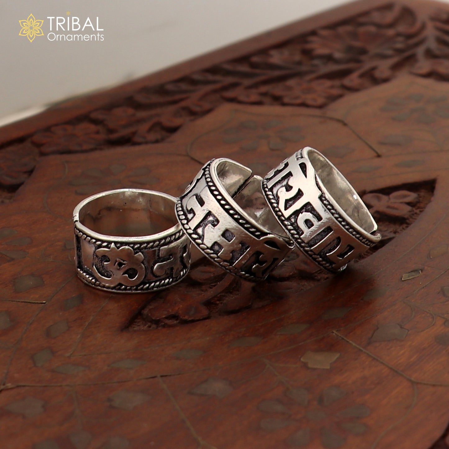 925 sterling silver 11mm wide solid handmade Adjustable idol shiva mantra "Aum / OM Namah Shivay" ring band, thumb ring oxidized jewelry ring320