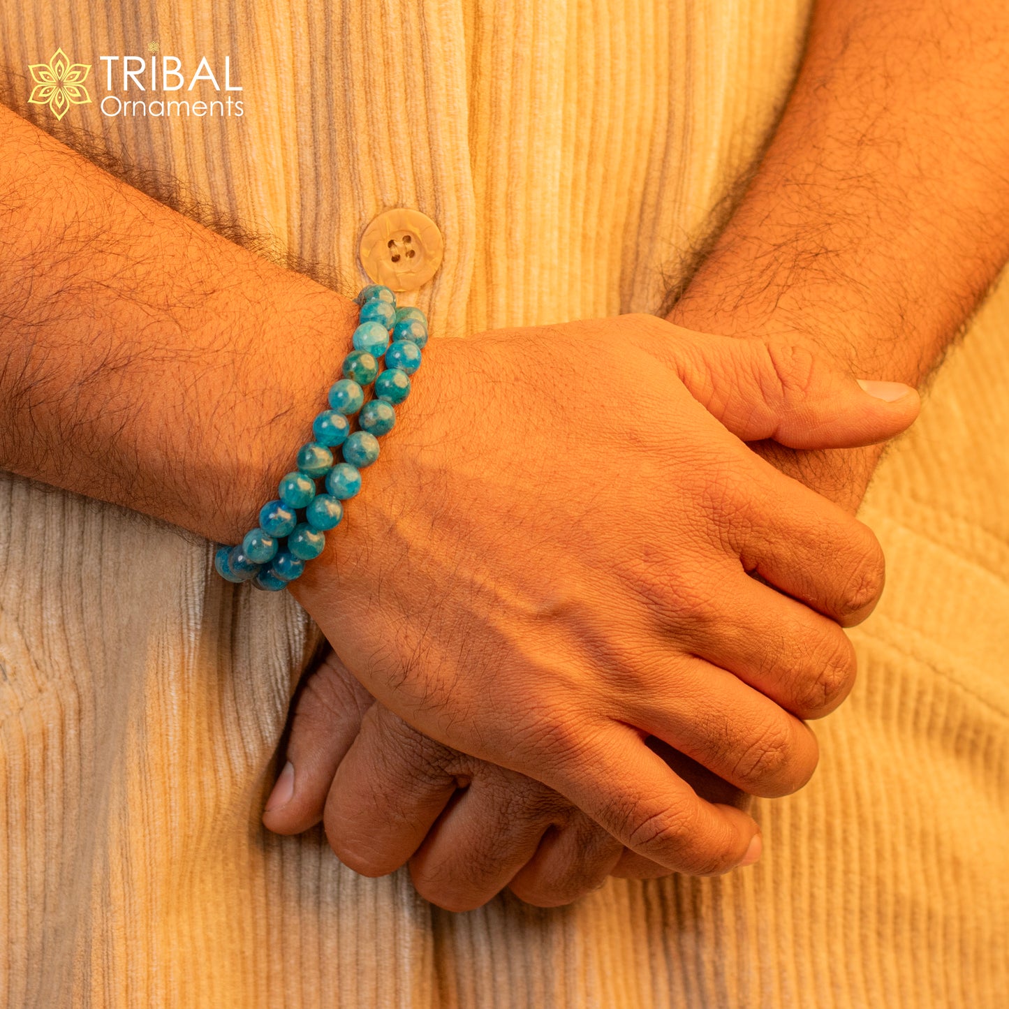 8 MM Blue apatite turquoise natural stone beaded handmade bracelet, customized unisex Jewelry, stnbr112 - TRIBAL ORNAMENTS