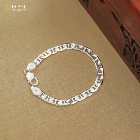 8.5-inch sterling silver mariner link chain bracelet by TRIBAL ORNAMENTS, unisex jewelry with a polished finish.
