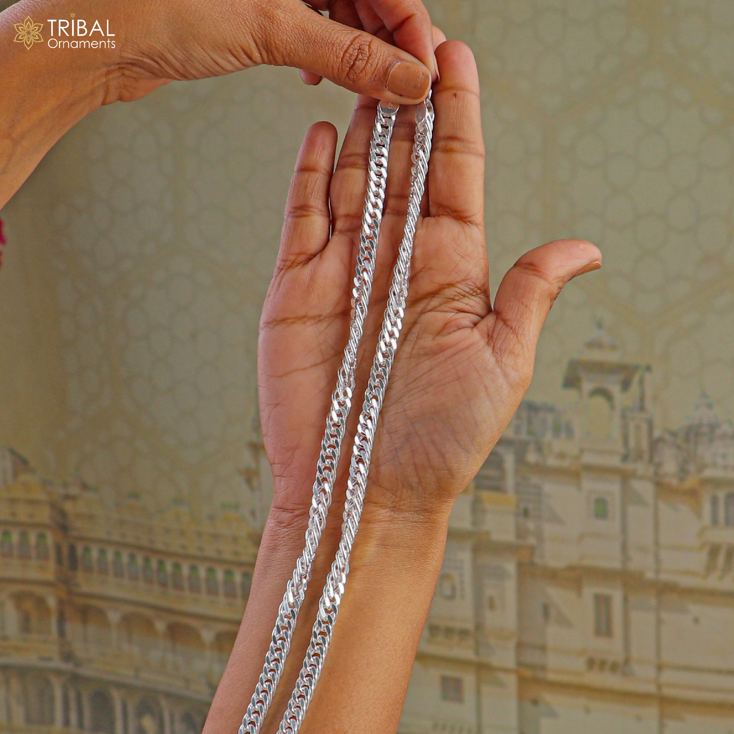 Unisex 925 sterling silver Cuban link chain jewelry by TRIBAL ORNAMENTS, showcasing a polished, bold chain design.