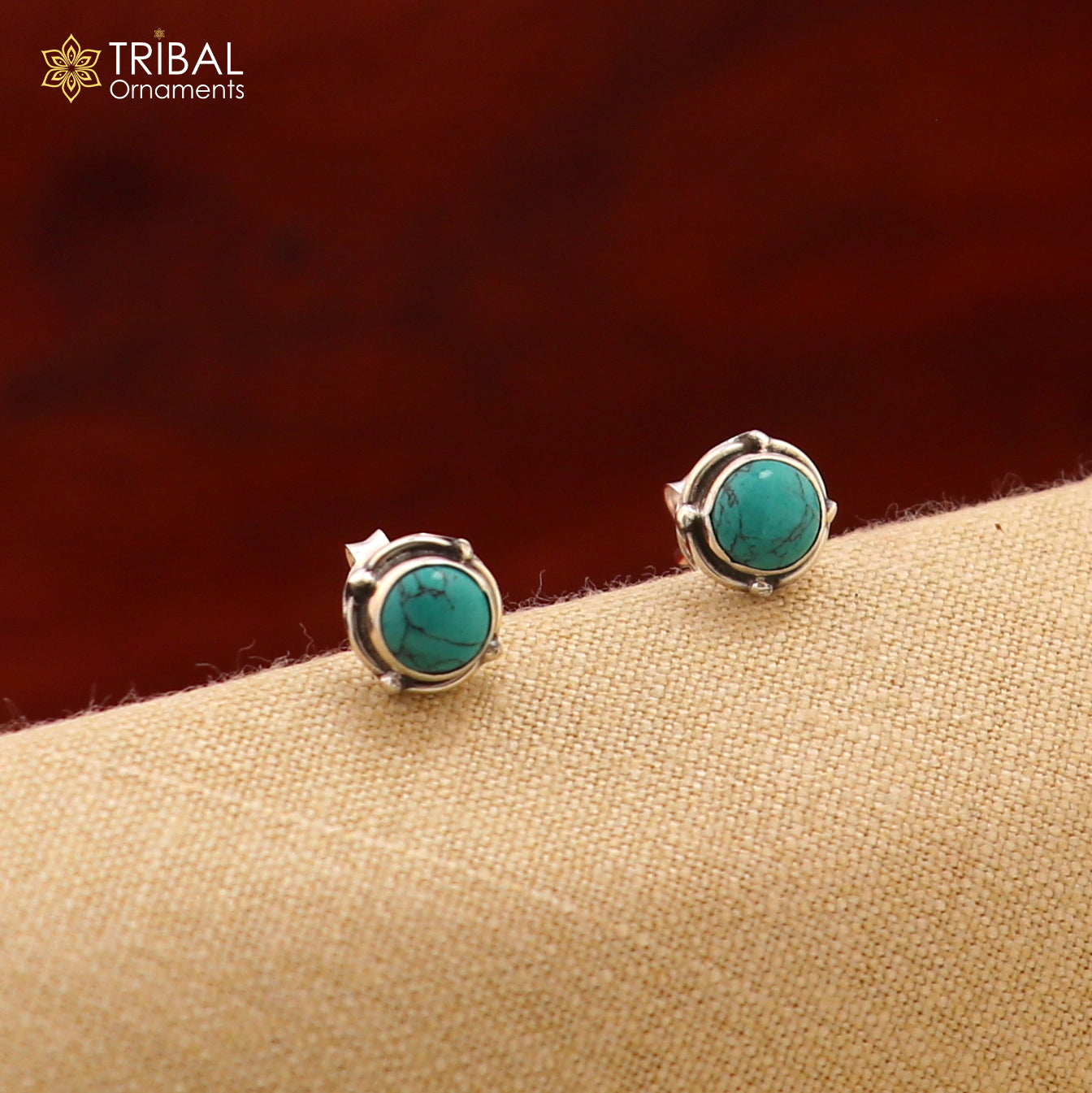 925 sterling silver gorgeous round shape blue turquoise stone stud earring best unisex jewelry s1398