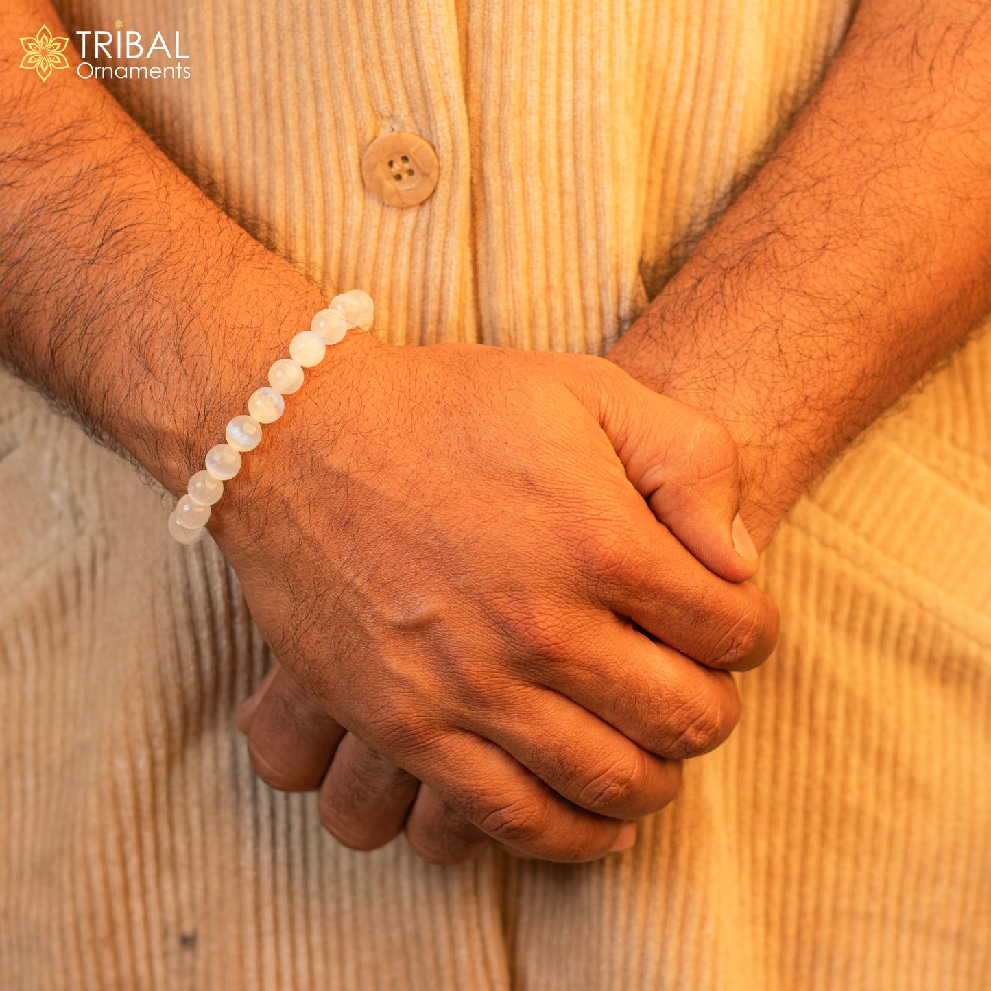 8 MM white natural selenite agate stone beaded handmade bracelet, customized unisex Jewelry, stnbr136 - TRIBAL ORNAMENTS