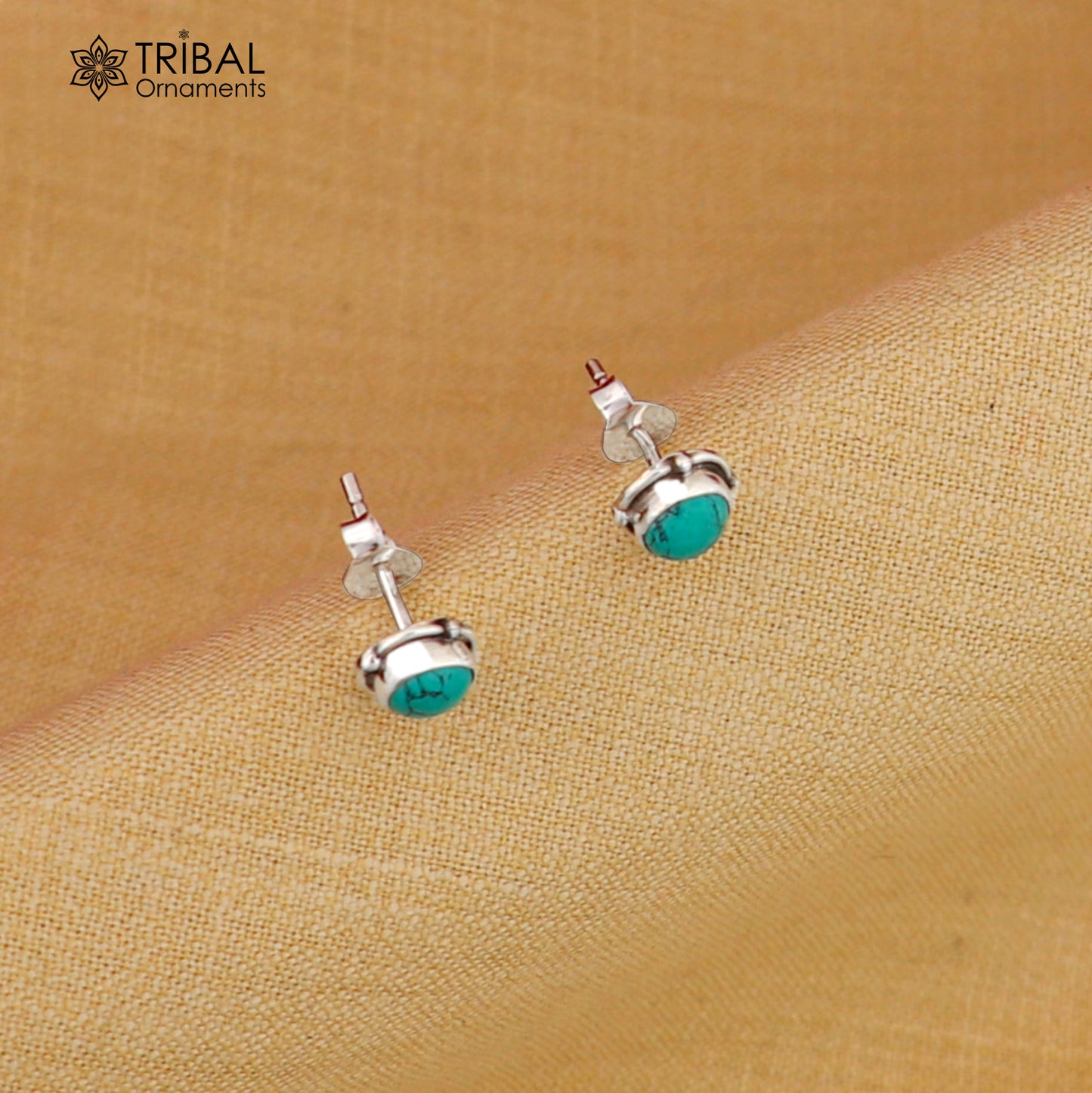 925 sterling silver gorgeous round shape blue turquoise stone stud earring best unisex jewelry s1398