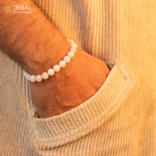 8 MM pink opal natural crystal stone beaded handmade bracelet, customized unisex Jewelry, stnbr137 - TRIBAL ORNAMENTS
