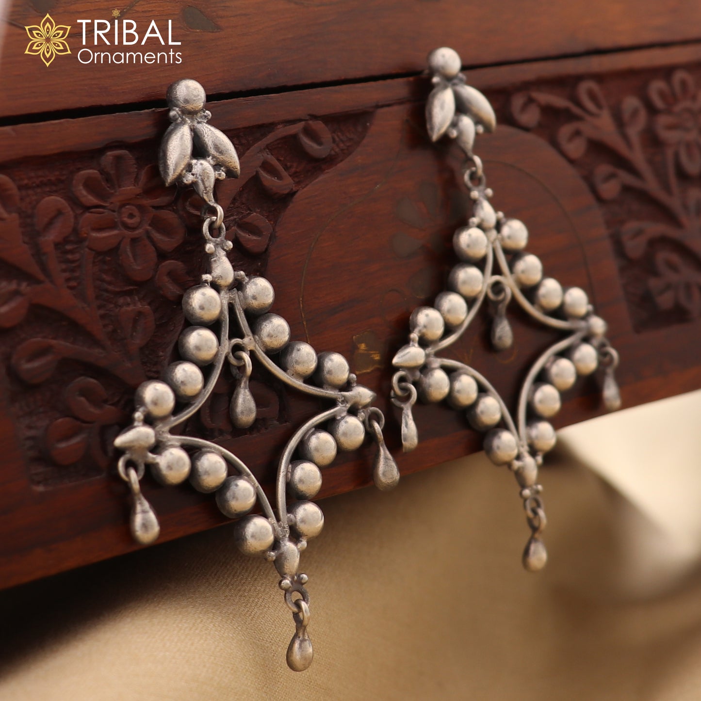 925 Sterling silver vintage design Floral stud stylish earring, fabulous drop dangle jewelry s1286