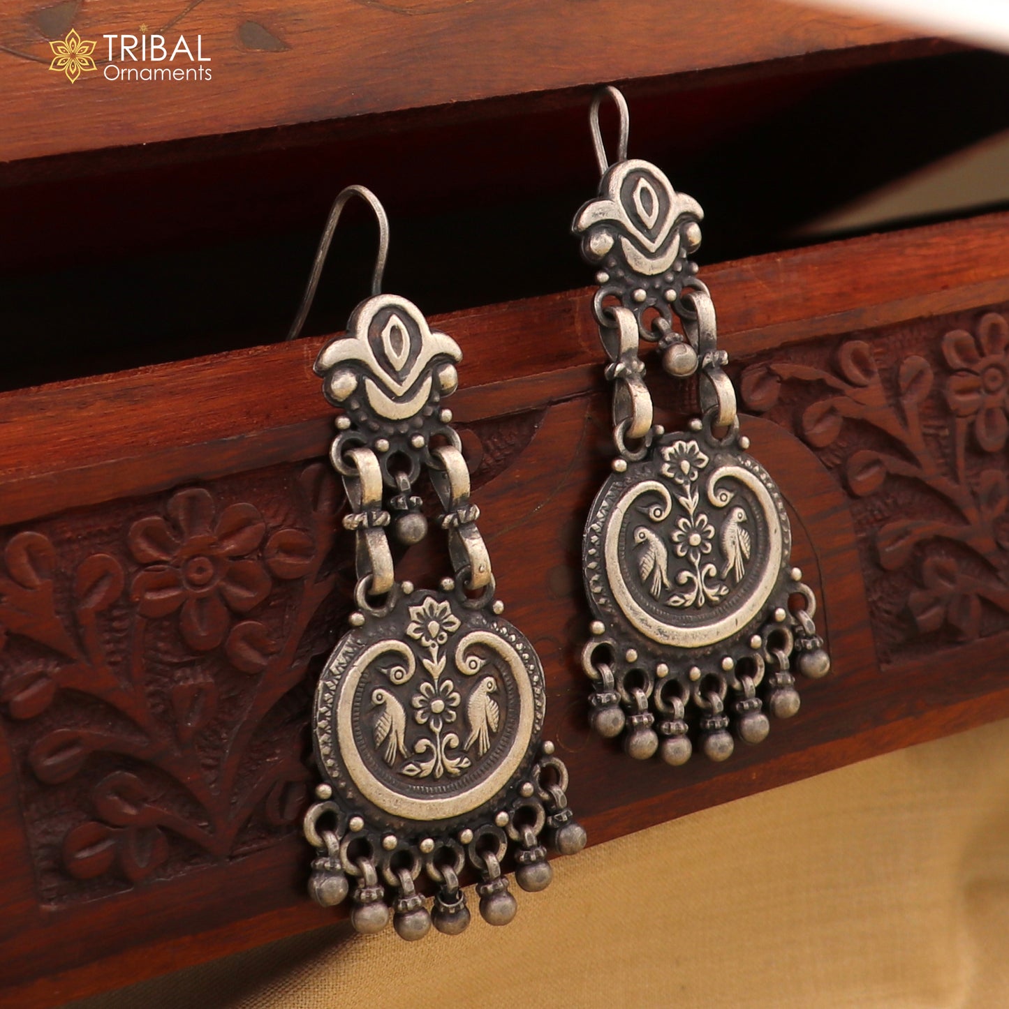 925 sterling silver peacock design stud earring chandelier light weight silver ethnic earrings drop dangle s1229