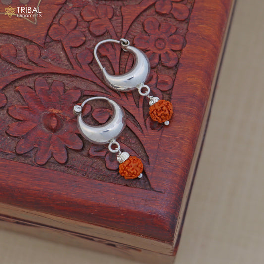 925 sterling silver plain shining hoops earrings Bali style kundal unisex jewelry er260 - TRIBAL ORNAMENTS