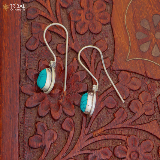 925 sterling silver oval shape turquoise stone drop dangle earrings jewelry er265 - TRIBAL ORNAMENTS