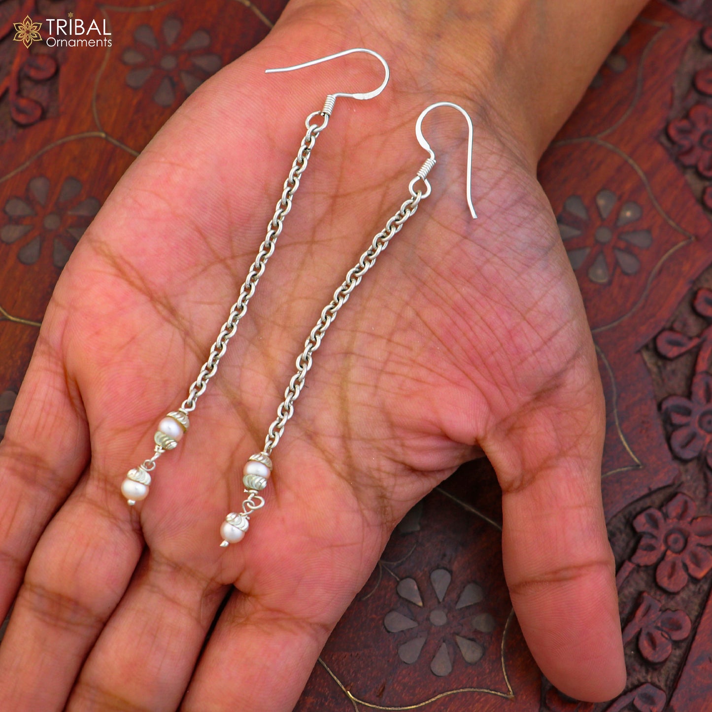 925 sterling silver pearl drop dangle earrings jewelry er263 - TRIBAL ORNAMENTS