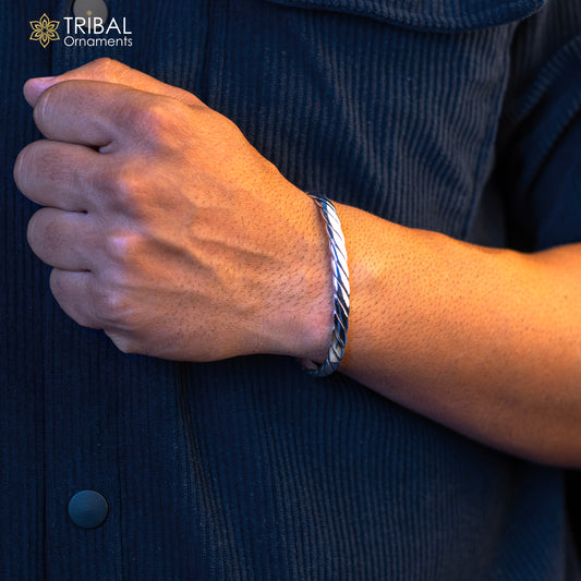 925 sterling silver handmade solid trendy spiral design fashion kada cuff bracelet, cuff kada unsex gifting jewelry solid kada cuff163 - TRIBAL ORNAMENTS