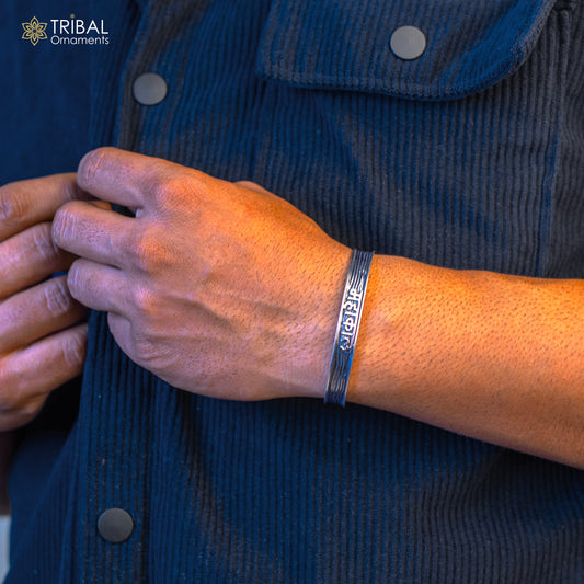 Handmade 925 Sterling silver Lord Shiva mantra bracelet "MAHAKAAL "Adjustable cuff kada bangle for mens and girls cuff237 - TRIBAL ORNAMENTS