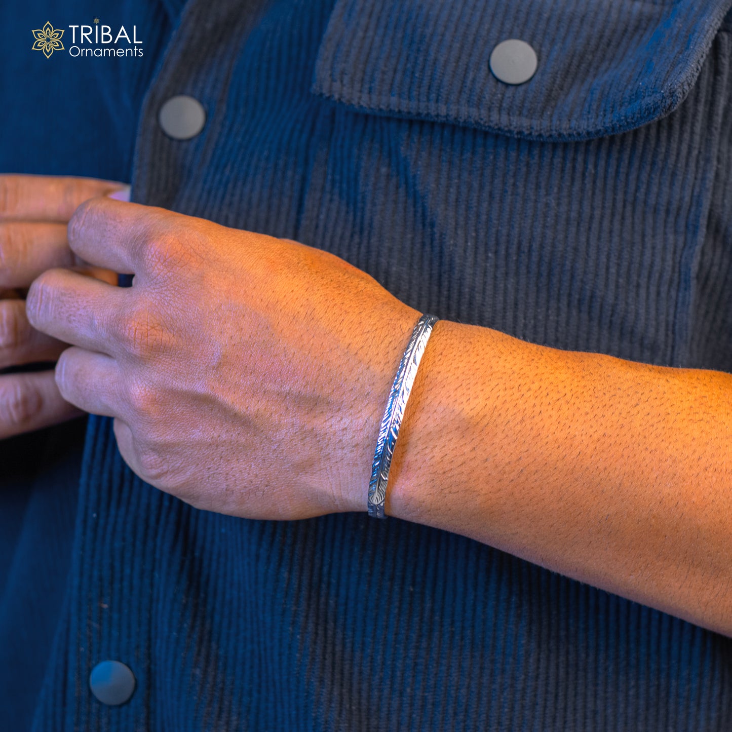 925 sterling silver vintage antique feather design handmade adjustable cuff bangle bracelet kada unisex men's or girl's jewelry nsk370 - TRIBAL ORNAMENTS