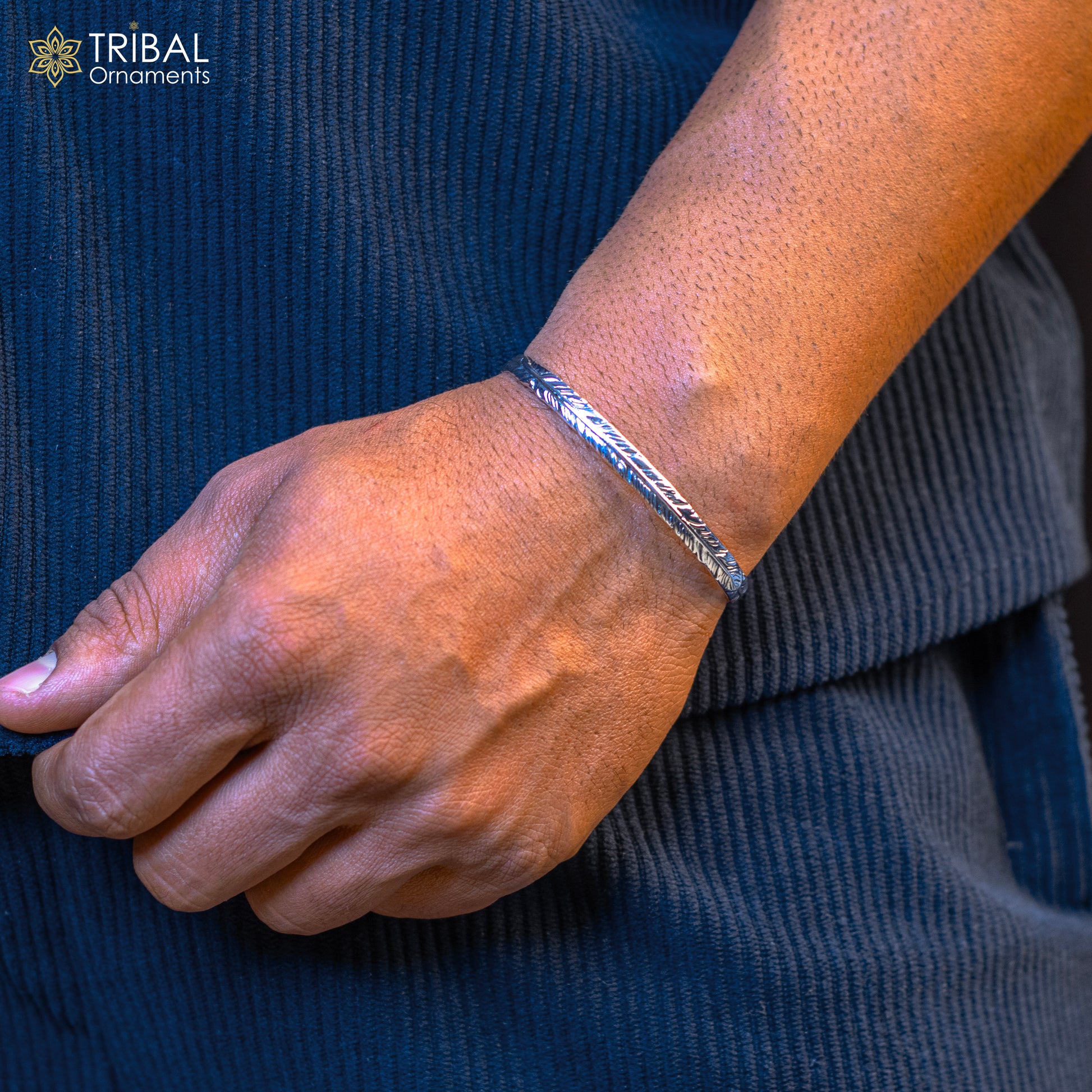 925 sterling silver vintage antique feather design handmade adjustable cuff bangle bracelet kada unisex men's or girl's jewelry nsk370 - TRIBAL ORNAMENTS