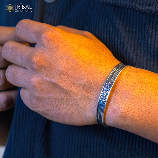 925 Sterling silver Goddess Radha mantra bracelet "RADHE RADHE "Adjustable cuff kada bangle for mens and girls cuff231 - TRIBAL ORNAMENTS