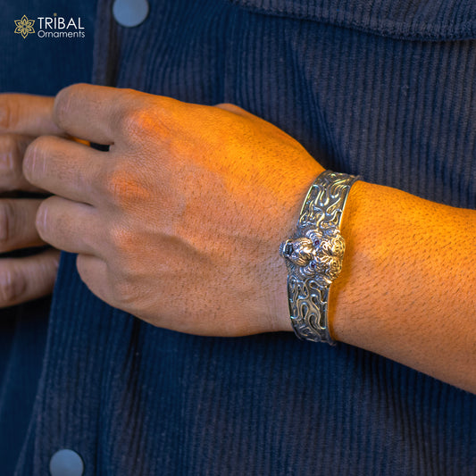925 Sterling silver handmade excellent lion face solid cuff kada bracelet, amazing bracelet vintage style men's jewelry cuff106 - TRIBAL ORNAMENTS
