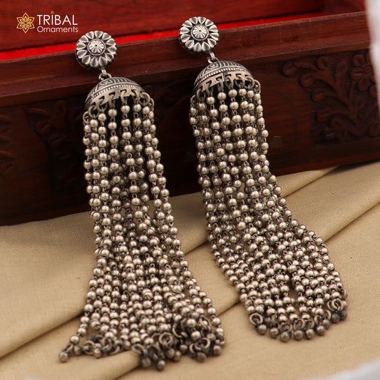 925 sterling silver vintage floral design jumka earring ethnic tribal jewelry s1367