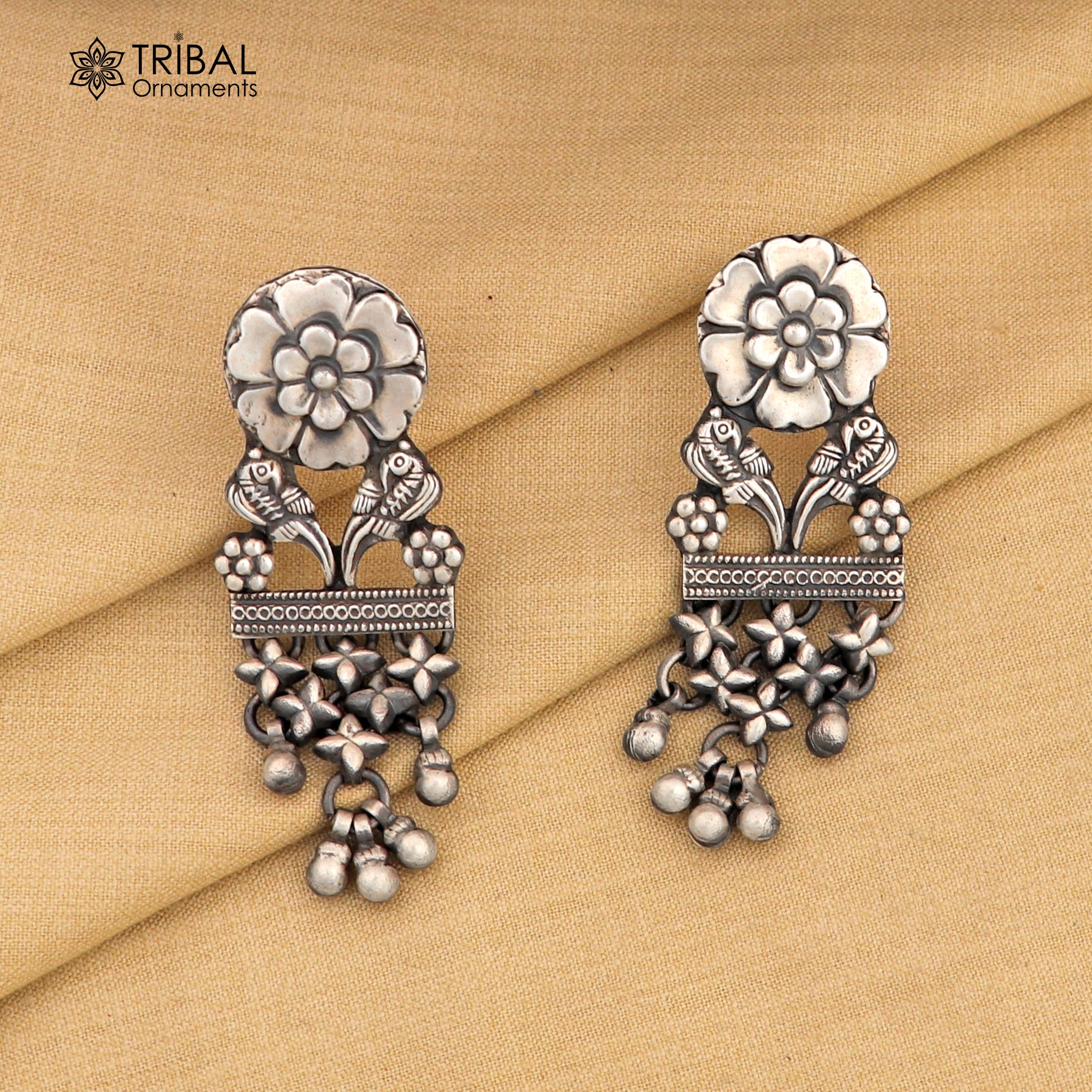 925 sterling silver vintage floral design jumka earring ethnic
