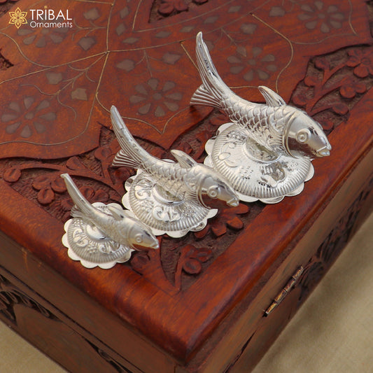 925 sterling silver Lord Vishnu Matsya fish pendant, detailed silver puja fish symbol for prosperity and good luck by TRIBAL ORNAMENTS