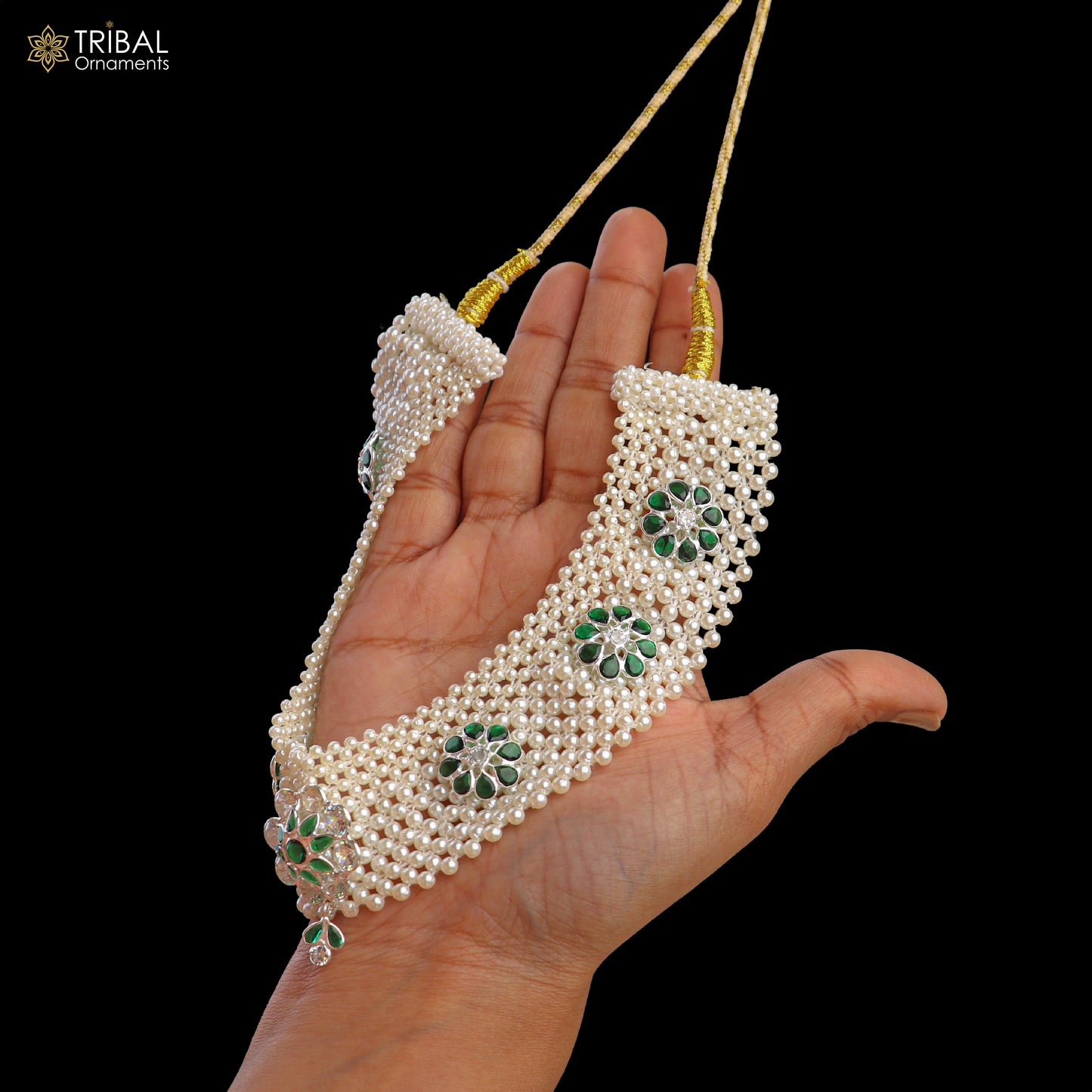 Indian traditional cultural design silver white pearl choker necklace set jewelry set802 - TRIBAL ORNAMENTS