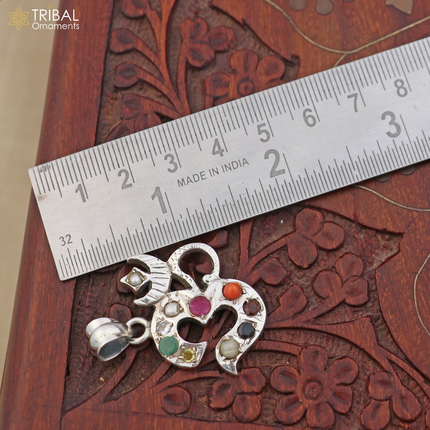 925 sterling silver Navaratnam style Om Pendant jewellery nsp1107 - TRIBAL ORNAMENTS