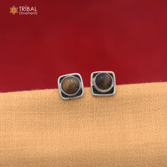 925 sterling silver brown stone stud earring best jewelry er395