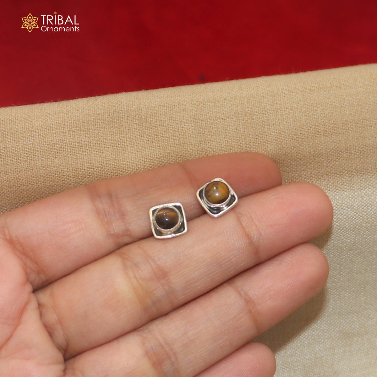 925 sterling silver brown stone stud earring best jewelry er395