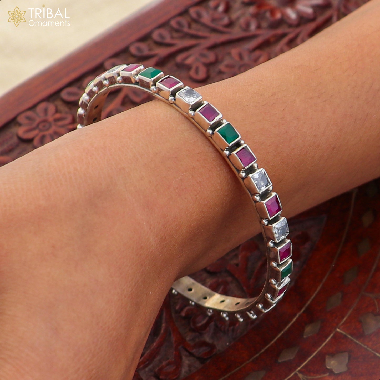 925 sterling silver stylish cut stone bangle bracelet jewelry ba445