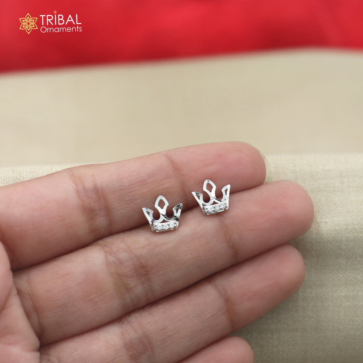925 sterling silver crown design cz stone stud earring jewelry er374