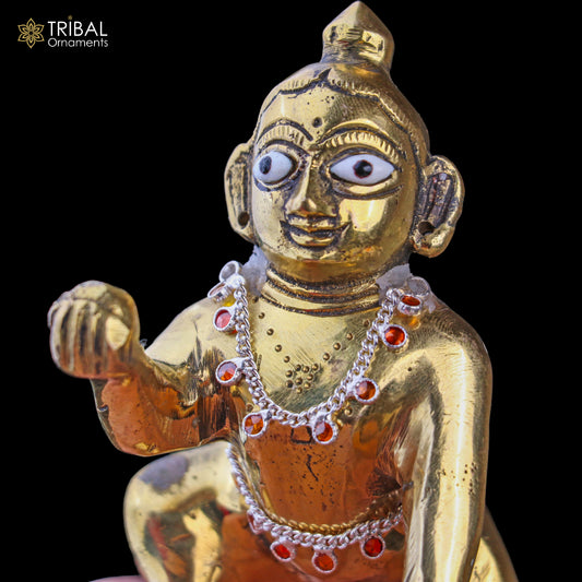 925 sterling silver Lord Krishna necklace and waist belt jewelry set with Laddu Gopala design, featuring intricate traditional craftsmanship.