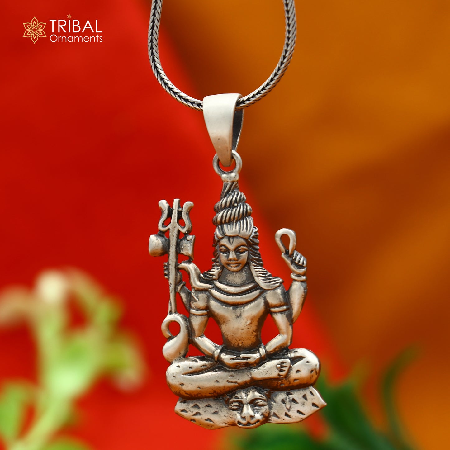 925 sterling silver lord Shiva aradhana style divine Pendant with chain tribal jewellery nsp1011 - TRIBAL ORNAMENTS