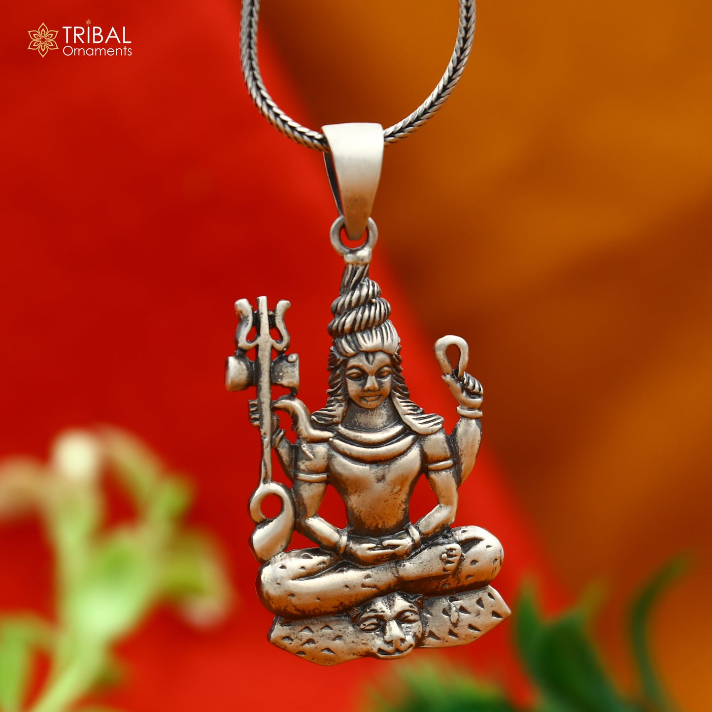 925 sterling silver lord Shiva aradhana style divine Pendant with chain tribal jewellery nsp1011 - TRIBAL ORNAMENTS