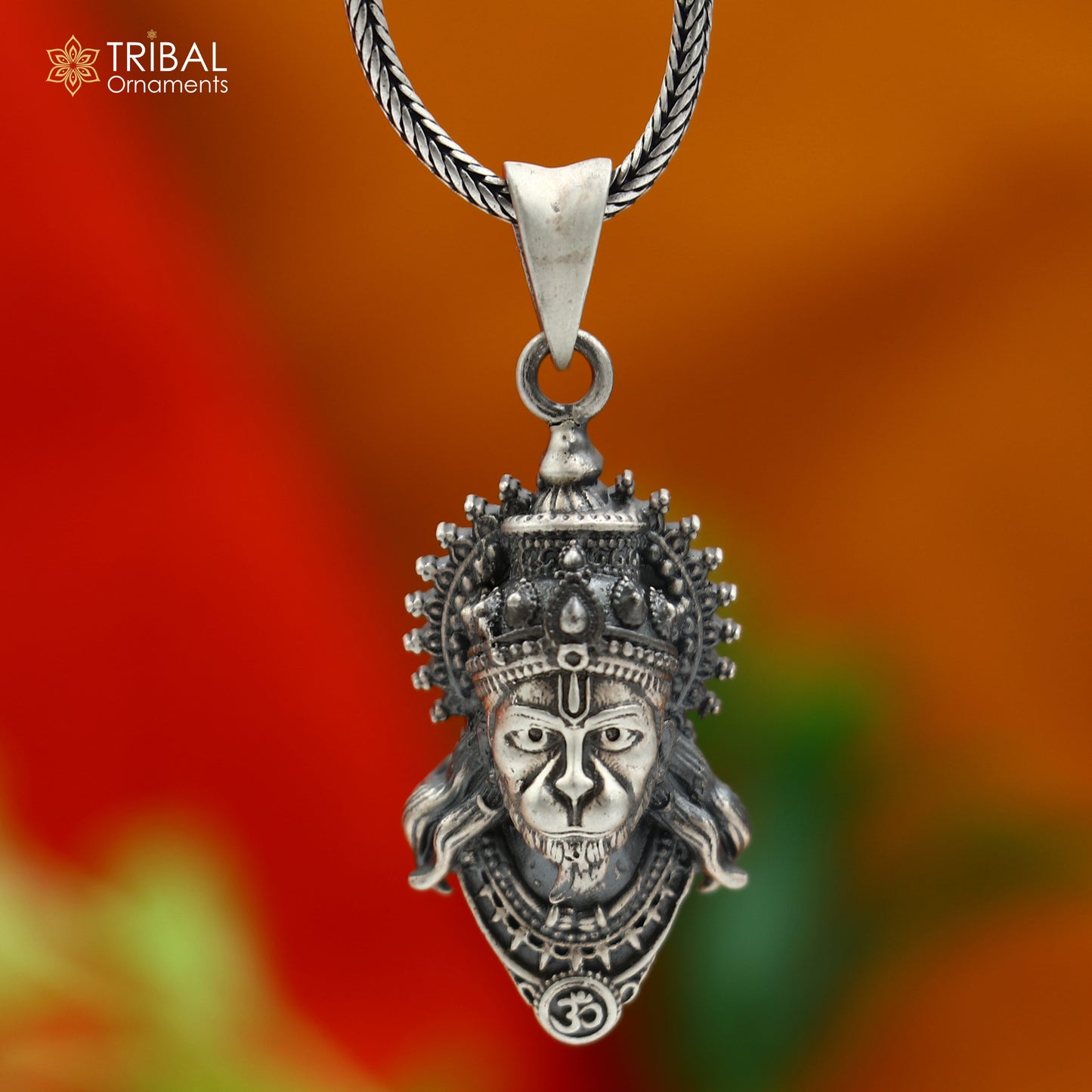 925 sterling silver lord hanuman ji Pendant with chain tribal jewellery nsp1025 - TRIBAL ORNAMENTS