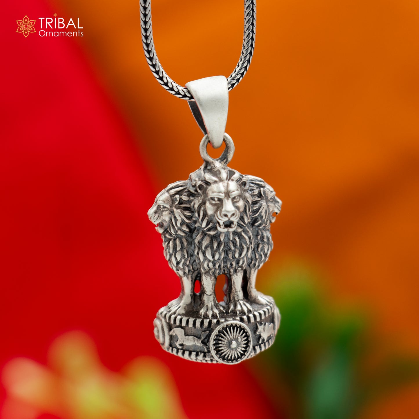 925 sterling silver Ashok chakra (stambh)Pendant with chain tribal jewellery nsp1019 - TRIBAL ORNAMENTS