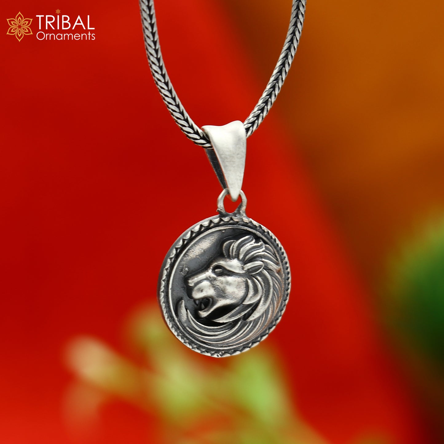 925 sterling silver lion head Pendant with chain tribal jewellery nsp1022 - TRIBAL ORNAMENTS