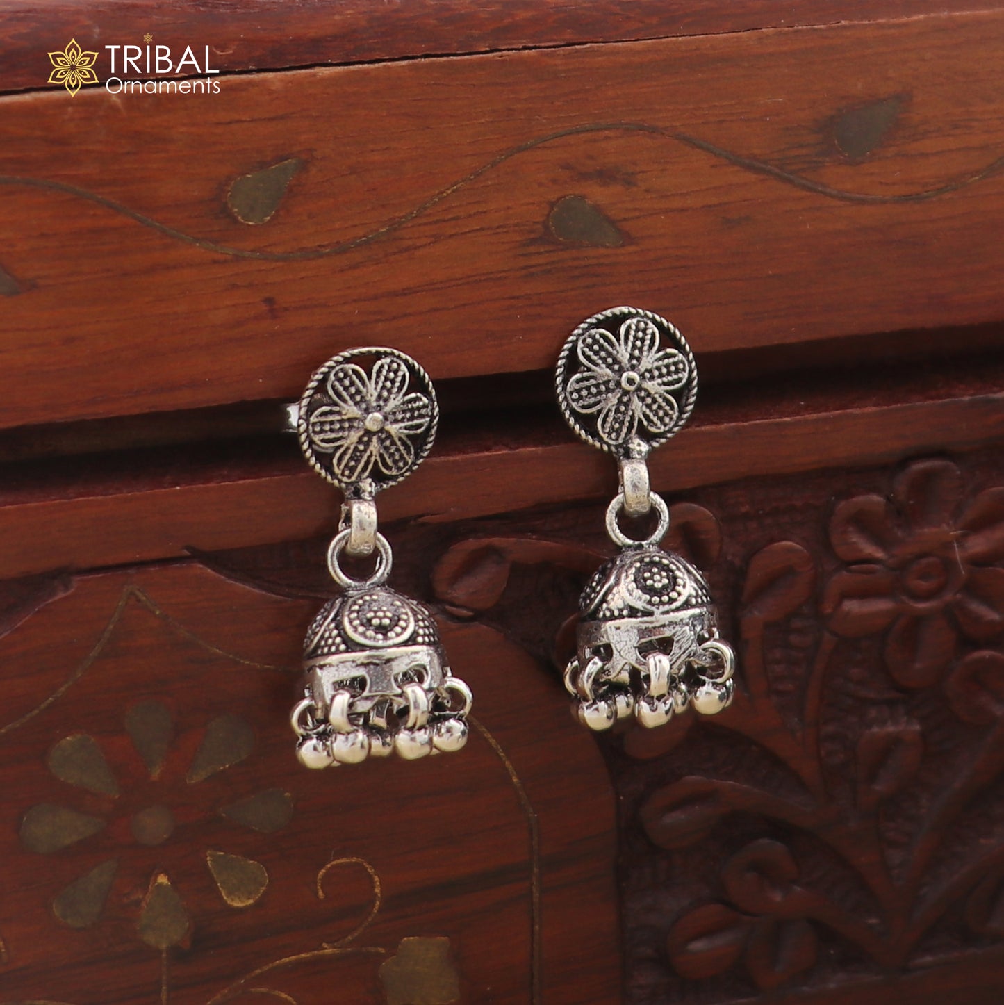 925 sterling silver floral design drop dangle earring , light weight gifting tribal jewelry er203