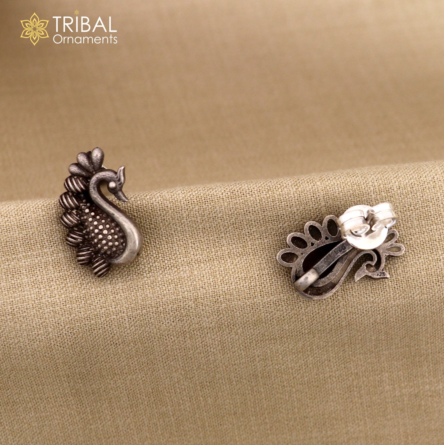925 sterling silver vintage peacock design stud earring tribal jewelry er207