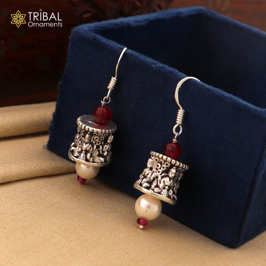925 sterling silver handmade hook earrings, fabulous hanging pretty bells drop dangle earrings tribal ethnic jewelry from India s1086