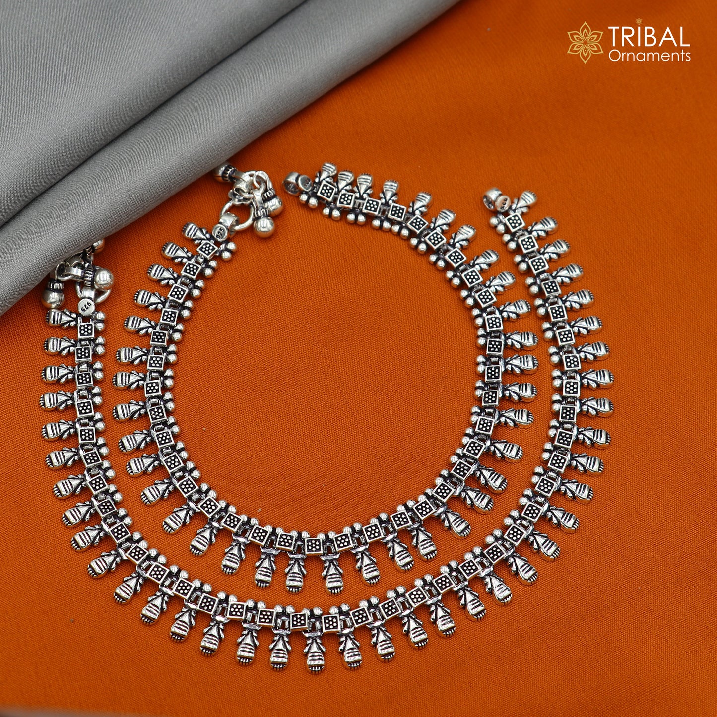 11" 925 sterling silver handmade anklets foot bracelet ,ankle bracelet belly dance jewelry from India ank665 - TRIBAL ORNAMENTS
