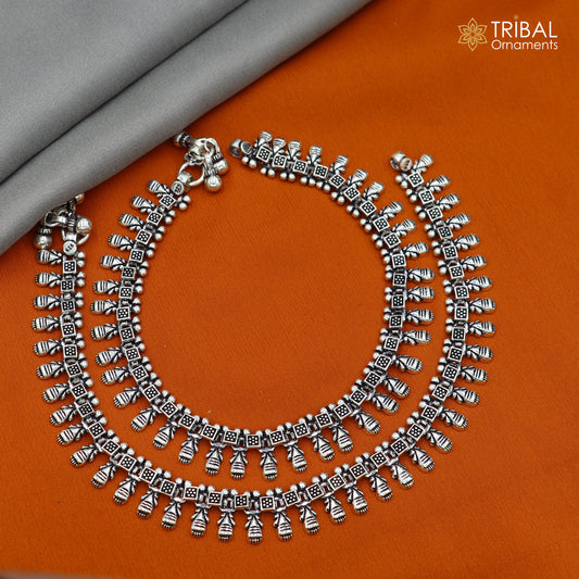 11" 925 sterling silver handmade anklets foot bracelet ,ankle bracelet belly dance jewelry from India ank665 - TRIBAL ORNAMENTS