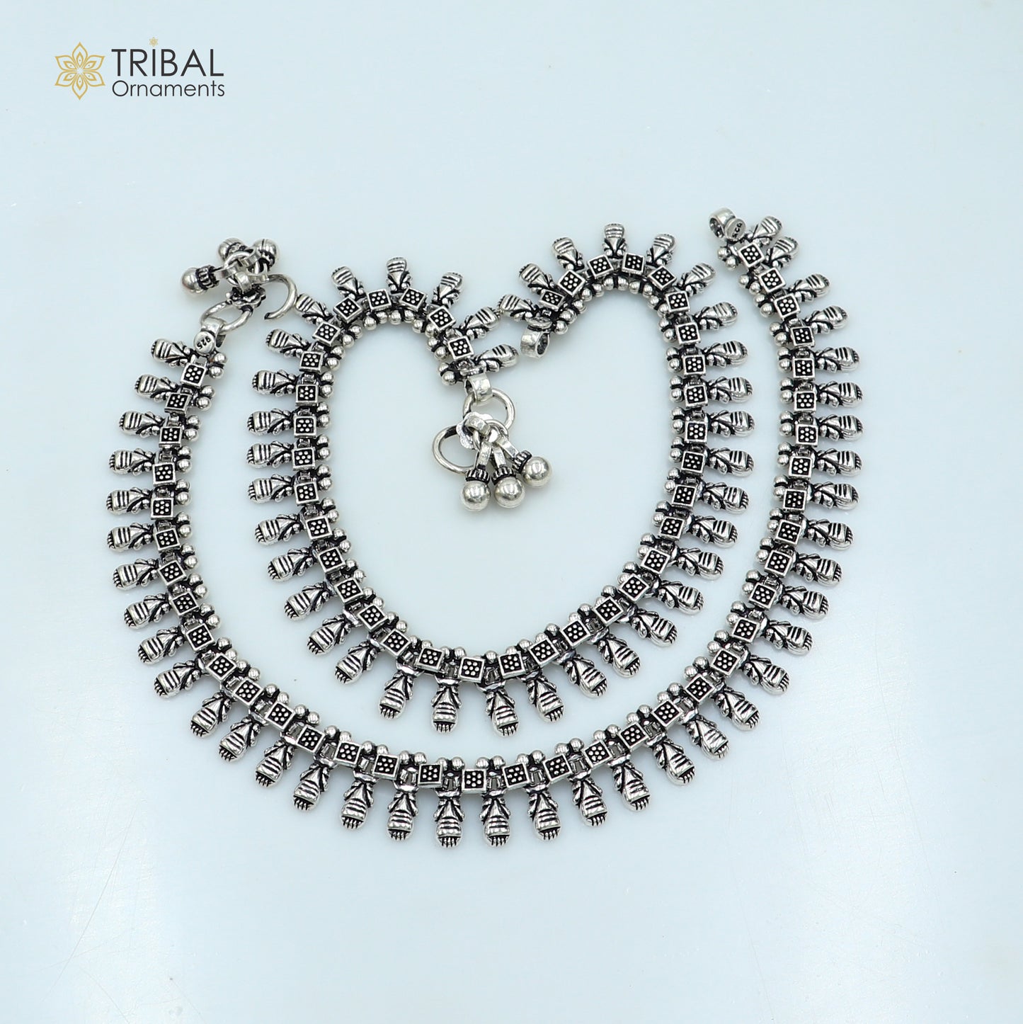 11" 925 sterling silver handmade anklets foot bracelet ,ankle bracelet belly dance jewelry from India ank665 - TRIBAL ORNAMENTS