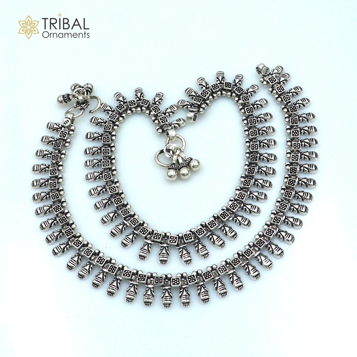 11" 925 sterling silver handmade anklets foot bracelet ,ankle bracelet belly dance jewelry from India ank665 - TRIBAL ORNAMENTS