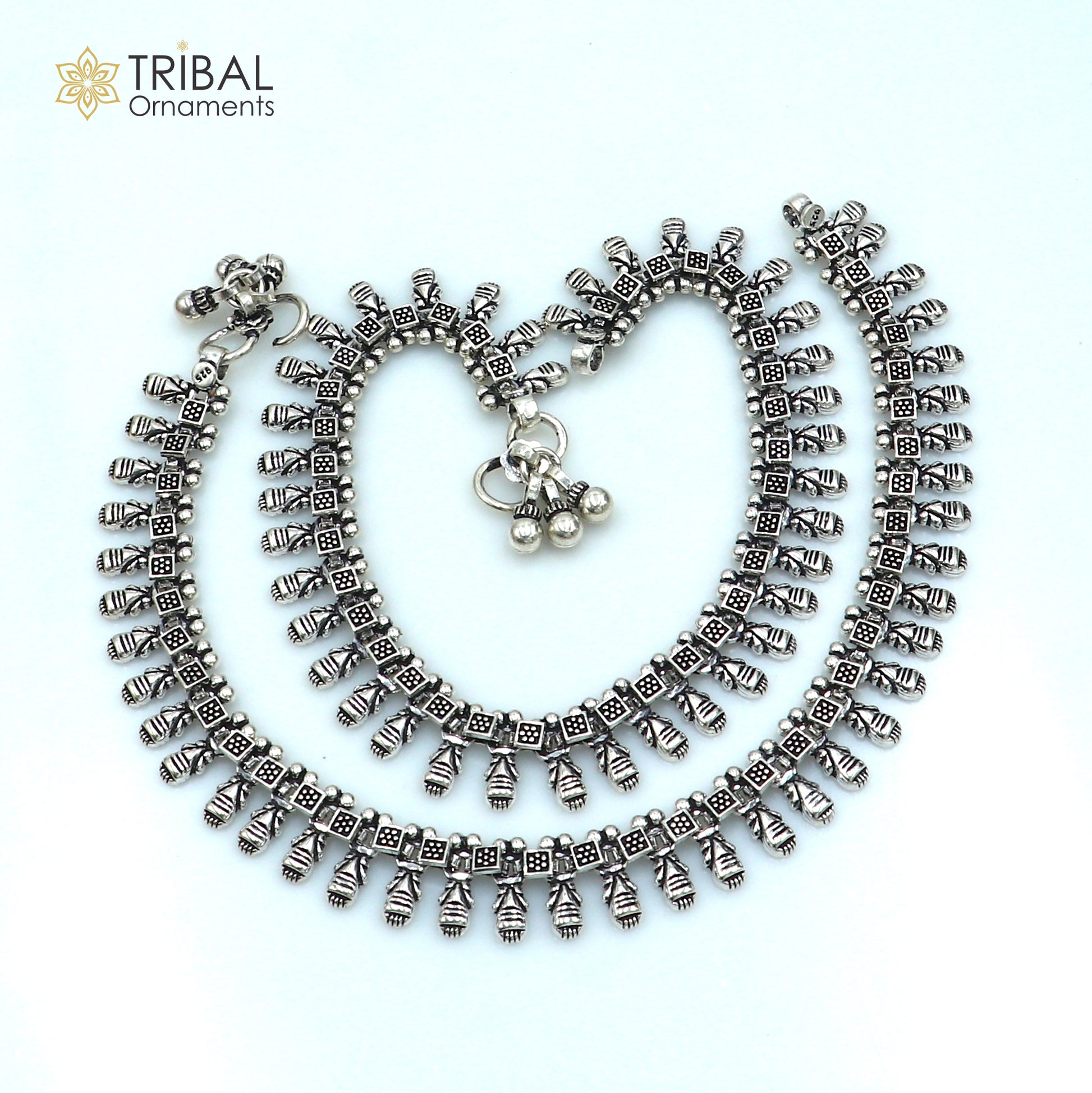 11" 925 sterling silver handmade anklets foot bracelet ,ankle bracelet belly dance jewelry from India ank665 - TRIBAL ORNAMENTS